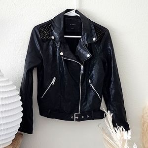 Studded faux leather moto bikers jacket